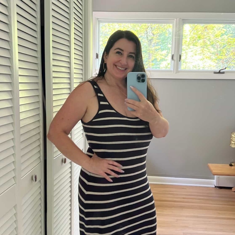 Express Navy and Cream Striped Maxi Dress